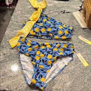summersalt Blue and Yellow Lemon Print Bikini